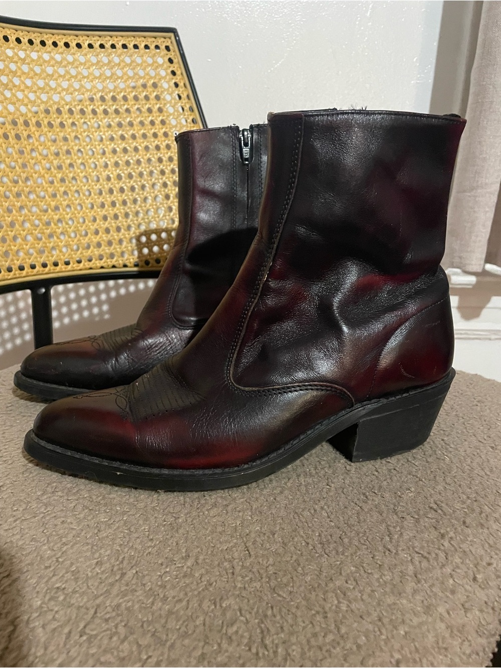 Leather Ankle Boots in Deep Burgundy 7.5